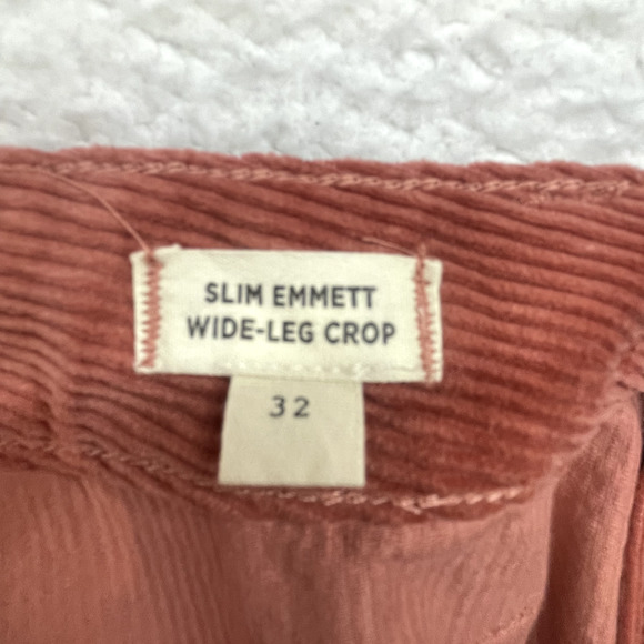 Madewell Pants Womens 32 Orange Corduroy Slim Emmett Wide Leg Crop High Rise - Picture 13 of 15